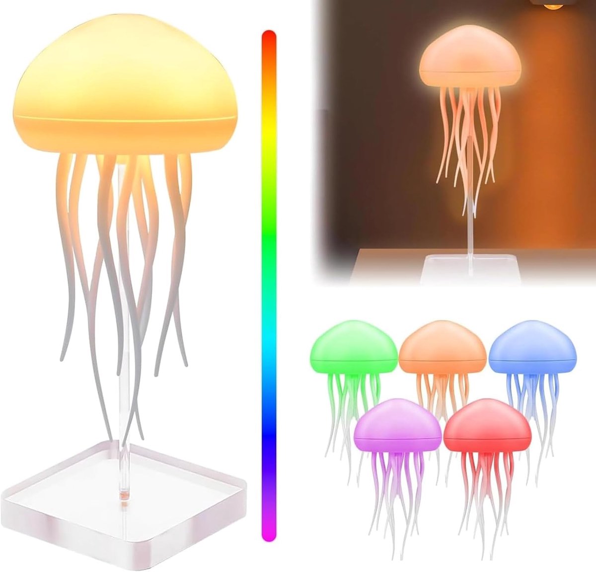 SnelShoppen - LED Jellyfish Lamp - USB Oplaadbare Decoratie met 2 Modi - Realistische Beweging - Tentakels voor Kinderen, Thuis, Kantoor - Hoogwaardig