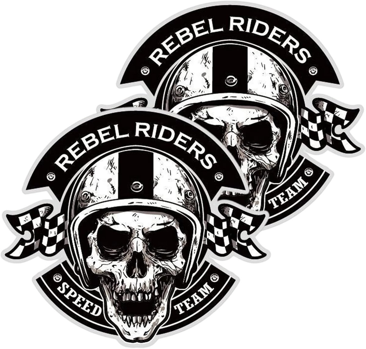 SnelShoppen - 2 stuks doodskop vinyl stickers voor auto en motorfiets - 15x15 cm weerbestendige helm en laptop decoratie - eenvoudig te installeren en