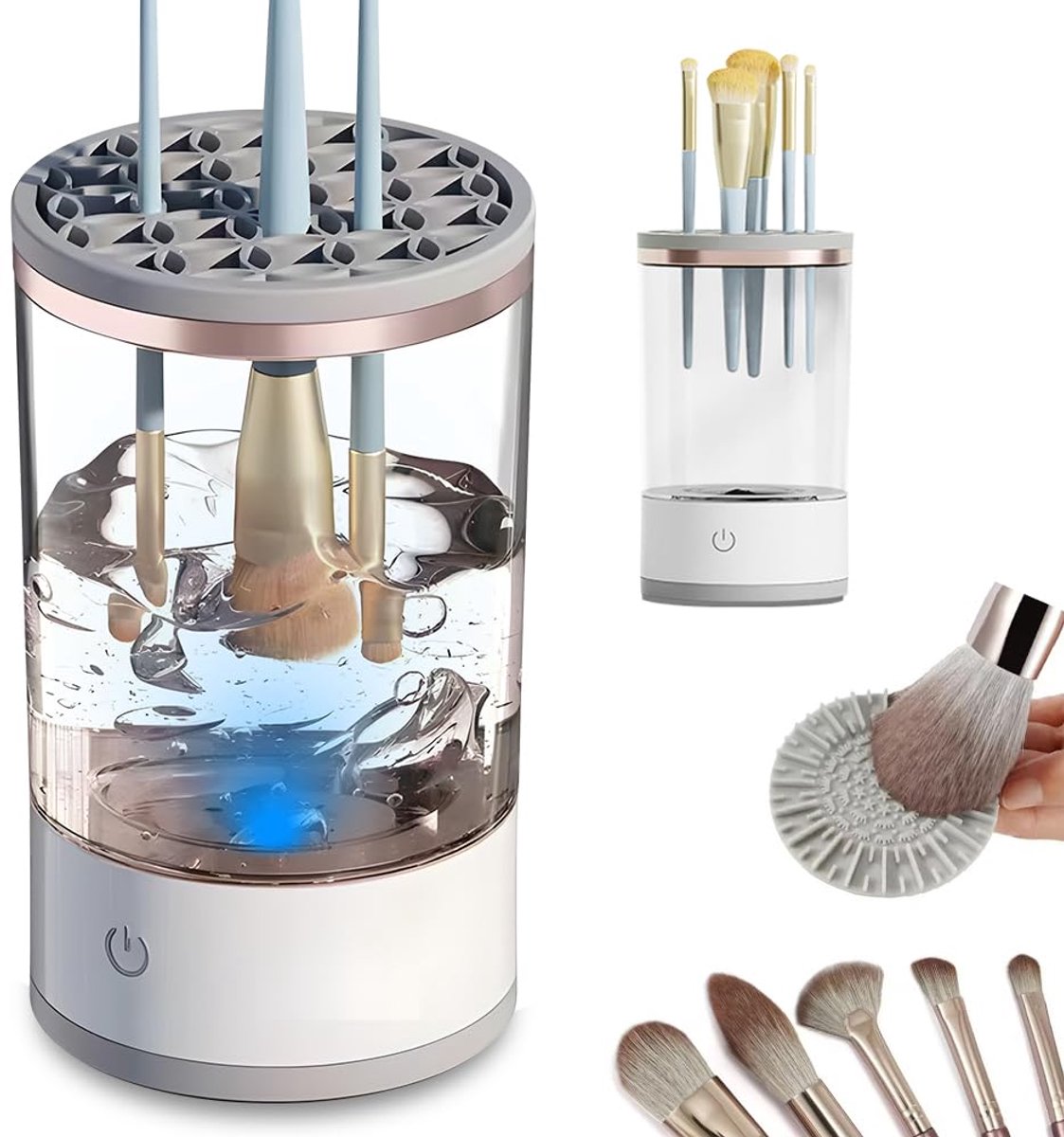 KZQ 3-in-1 automatische make-upkwastreiniger met lucht droog- en stofdichte organizer - Elektrisch reinigingsapparaat voor penselen - Perfect cadeau voor make-up liefhebbers - Wit
