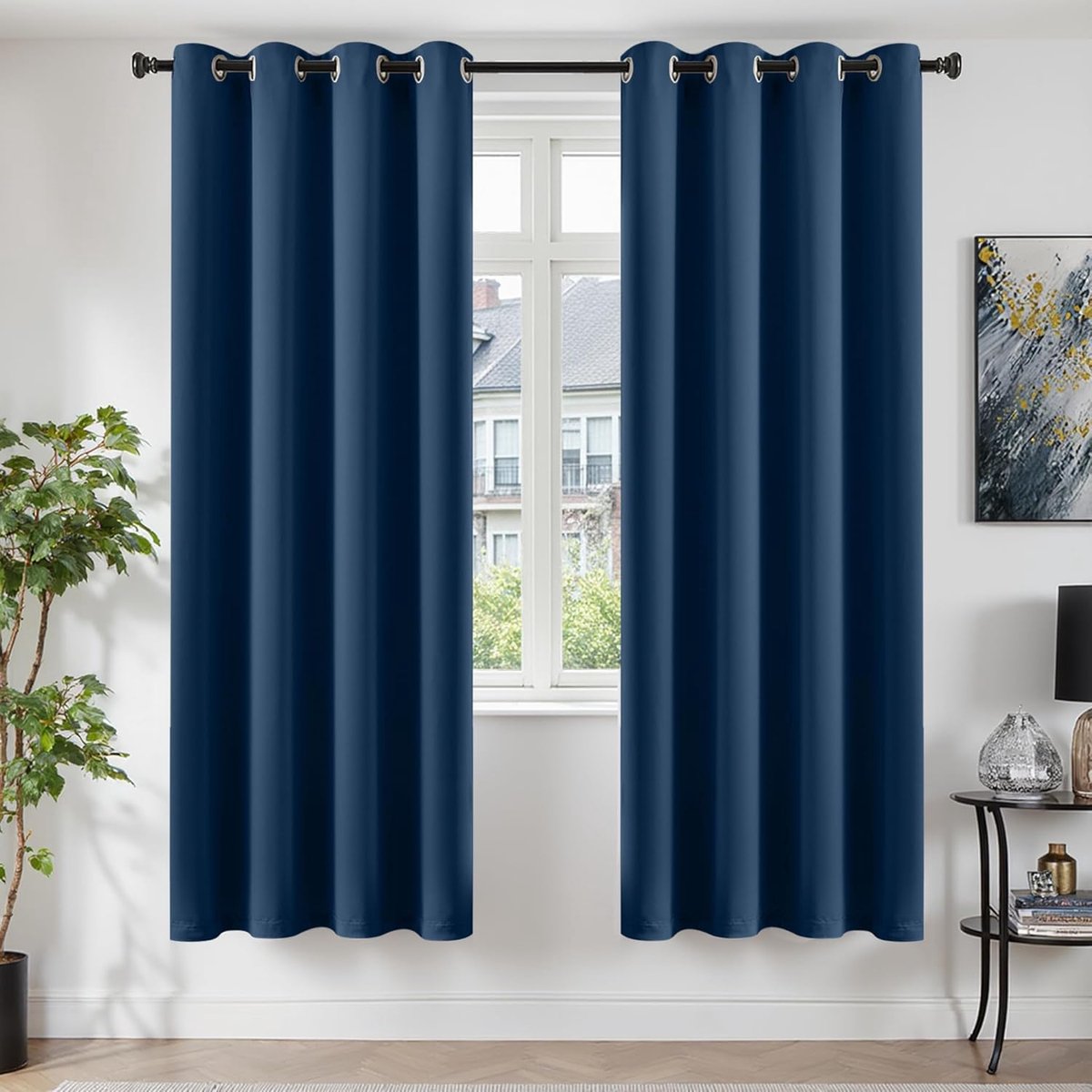 SnelShoppen - Blackout Gordijnen Set van 2, Opaque Gordijnen met Oogjes, Donkerblauwe Raamdecoratie 220 x 140 cm voor Slaapkamer en Woonkamer, Ideaal