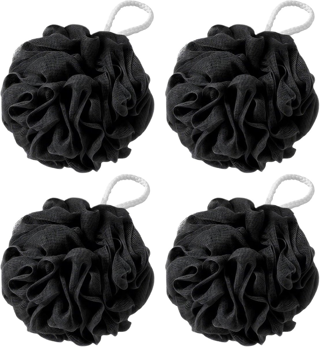 SnelShoppen - 4 Stuks Bad Spons - 60g Douche Loofa Ballen - Mesh Schuimende Lichaams Spons - Ideaal voor Lichaam Scrub, Reiniging en Peeling (Zwart)