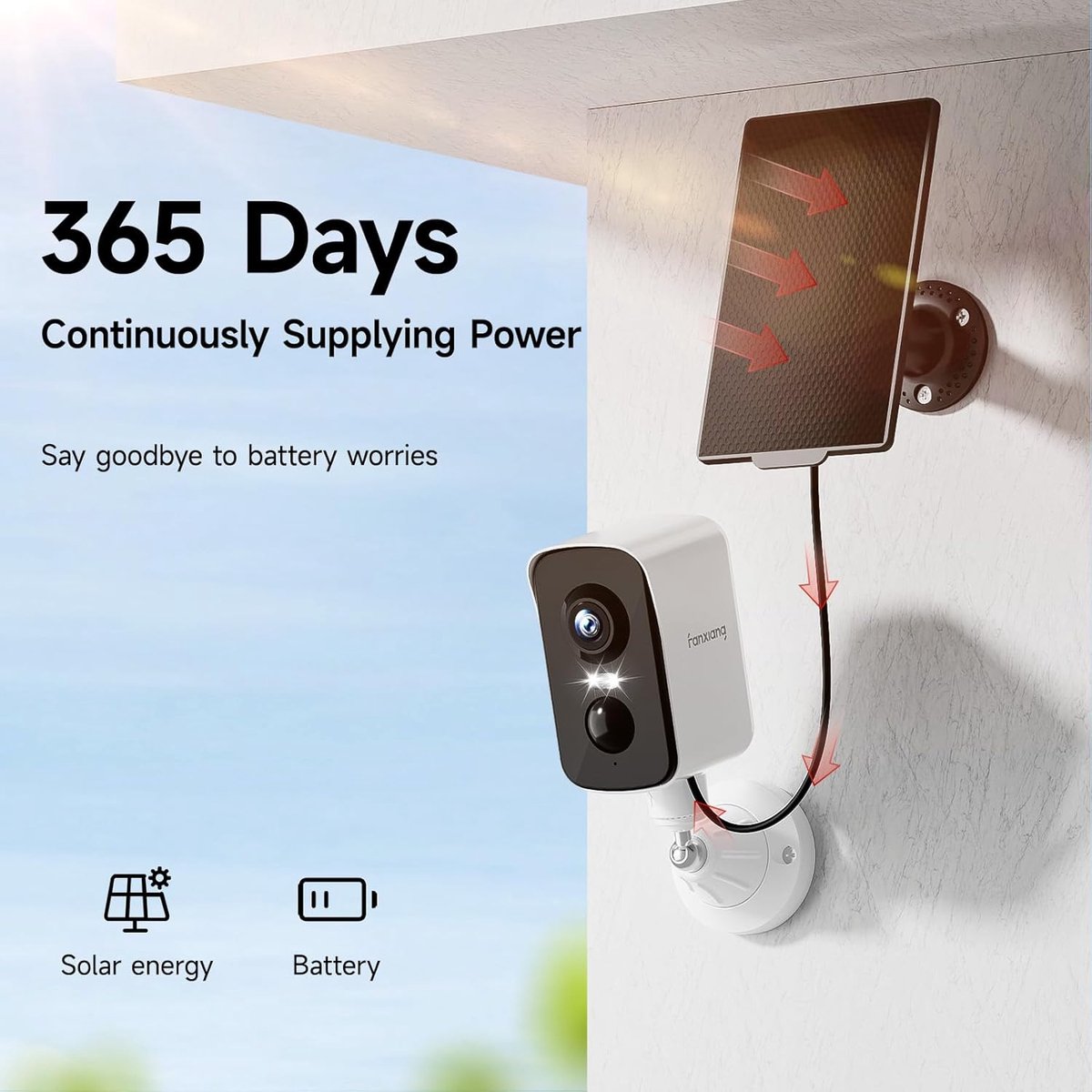 SnelShoppen - 2K Outdoor Beveiligingscamera met Solar Paneel, PIR Persoonsdetectie, Bewegingsdetectie Alarm, 10M Kleur Nachtzicht, 2-Weg Audio, IP65 W