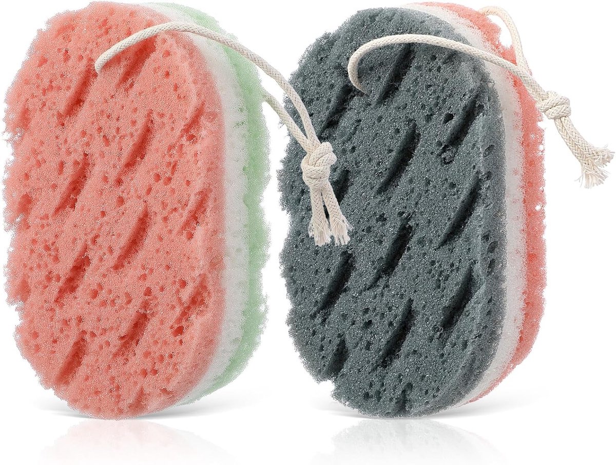 SnelShoppen - 2PCS Bad Sponsen voor Douche, Lichaam Sponsen voor Vrouwen, Herbruikbare Loofah Exfoliërende Douche Spons in 2 Kleuren van Hoogwaardige