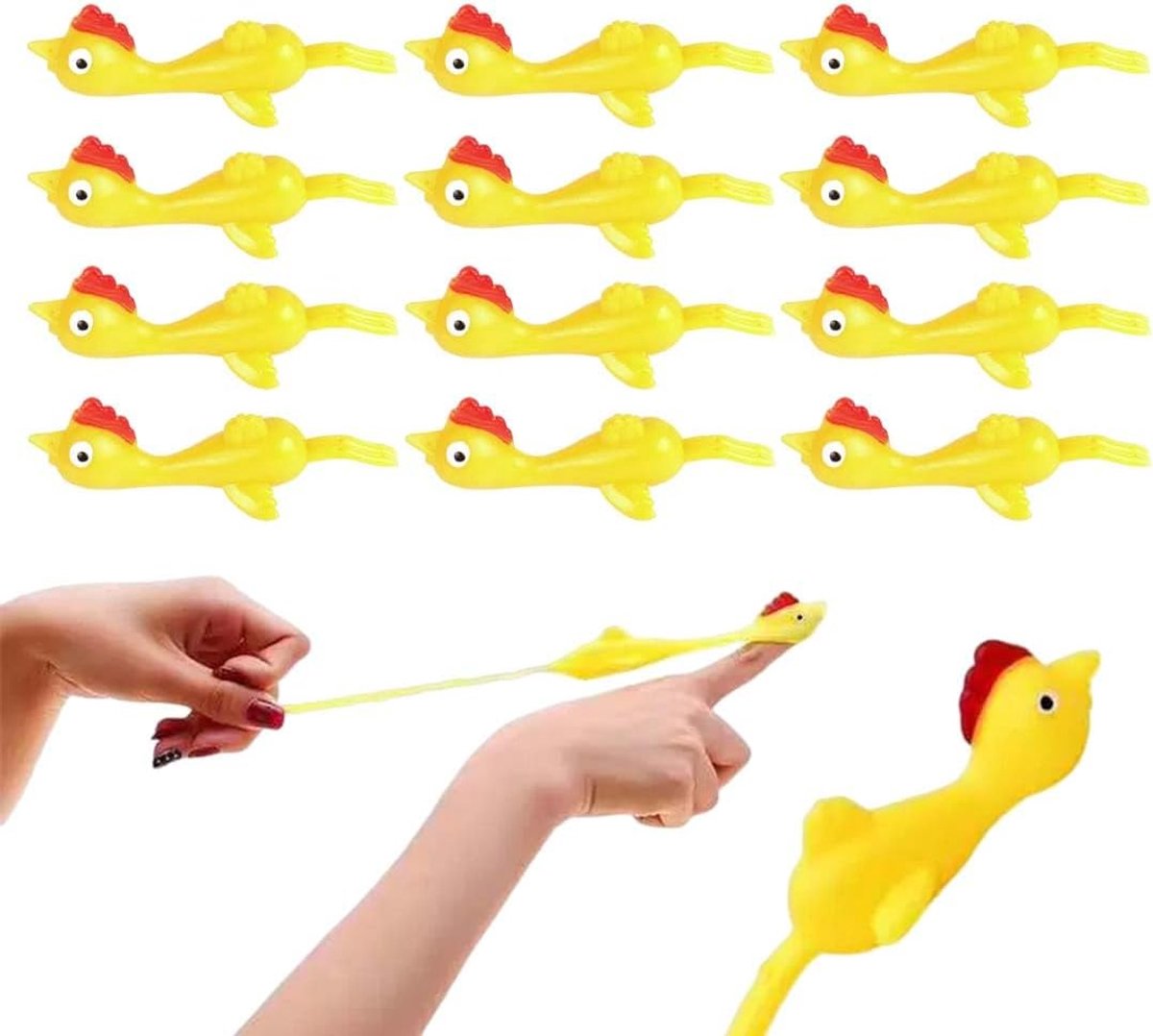 SnelShoppen - Slingshot Chicken Set - 12 Stuks Vinger Rekbare Kippen Slingshot Speelgoed voor Kinderen, Leuk Vliegend Feest Speelgoed, Perfect als Gas