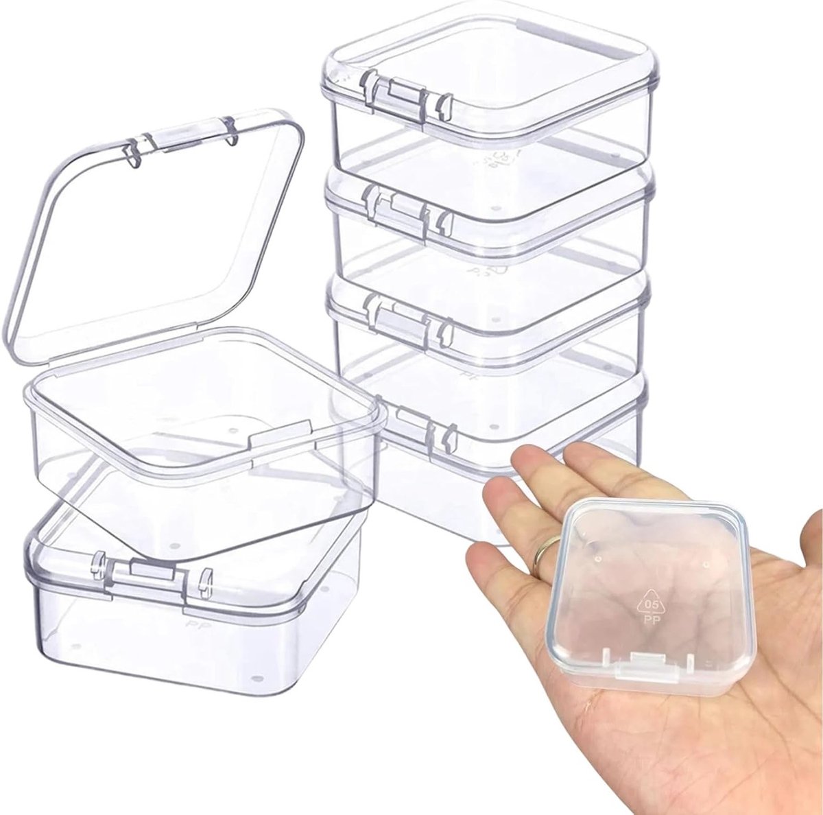 Set van 6 Transparante Opbergdozen met Deksel - Plastic Stapelbare Dozen voor Kleine Items, Organisatie en Opslag