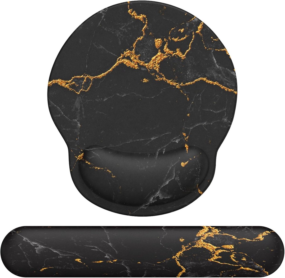 Thijox - Ergonomische Muismat met Palmsteun en Polssteun voor Toetsenbord, Gelkussen en Traagschuim, Zwart Marmer Design, Ideaal voor Thuis en Kantoor