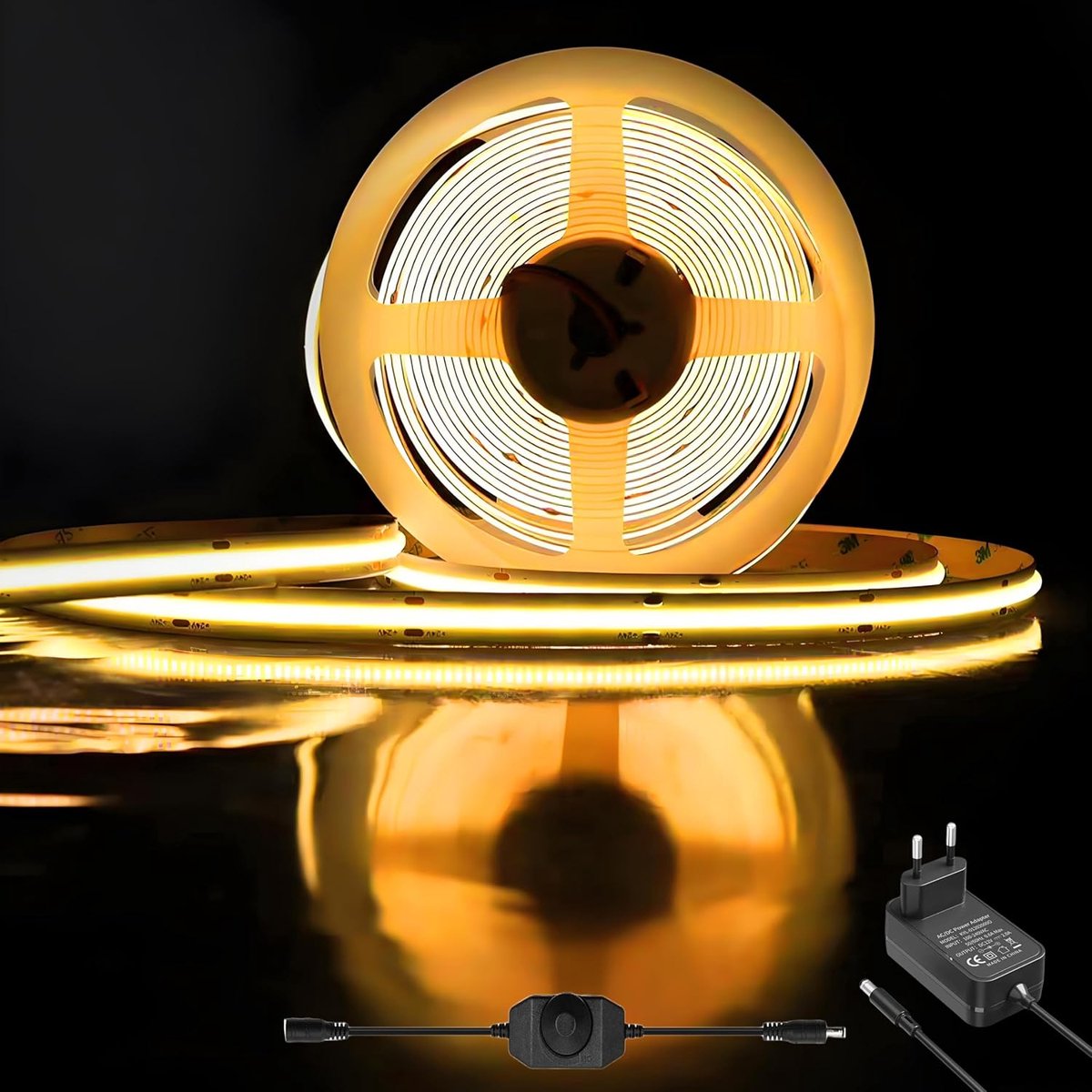 SnelShoppen - Dimbare COB LED Strip 3m - Warm Wit 3000K - 8mm Brede LED Strip voor Keuken, Woonkamer, TV, Onderkasten en DIY Projecten - CRI 92+