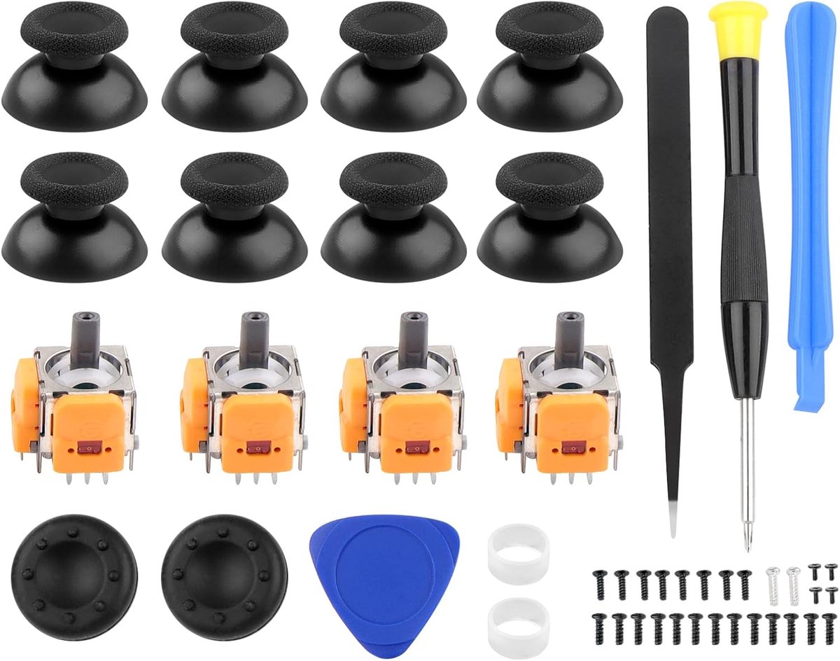 SnelShoppen - 4 Stuks 3D Analoge Sensor Joystick Vervanging voor PS5 Controller, Hall Effect Joysticks met 8 Thumbstick Caps en Installatietools, Oran