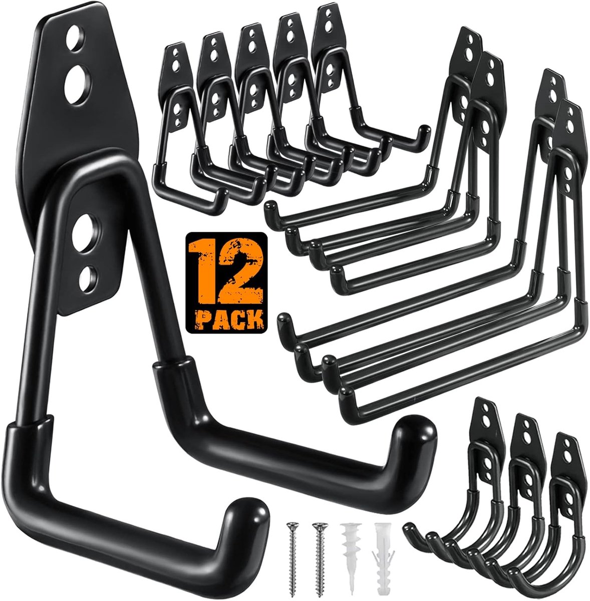 SnelShoppen - 12 Pack Heavy Duty Garage Hooks - Stalen Wandbevestiging voor Gereedschap, Fietsen, Ladders, Organiseren van Bulkitems - Robuuste Hanger