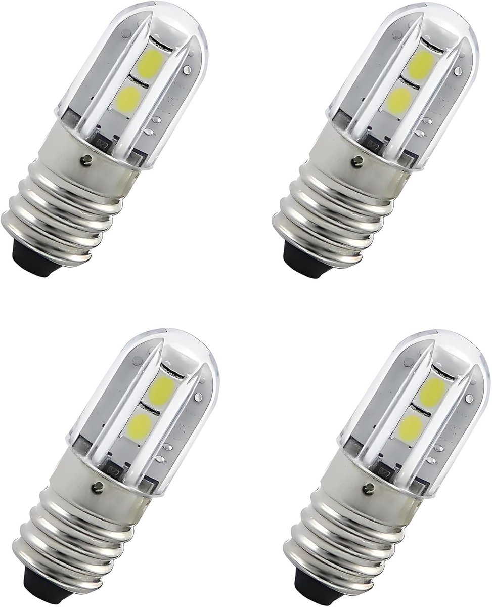 SnelShoppen - E10 LED Lampen 6V, 1W, 100LM, Koude Wit, Verlichting voor Kerstboom, Hoofdlichten, Fakkels, Poinsettia, 4 Stuks