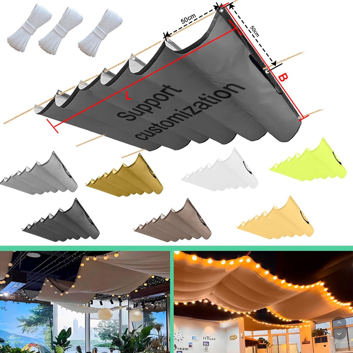 SnelShoppen - Opvouwbaar Golfdak Zonnescherm UV-Bestendig Polyester Zeil Vervanging voor Buiten Terras Veranda Tuin Licht 3x3m