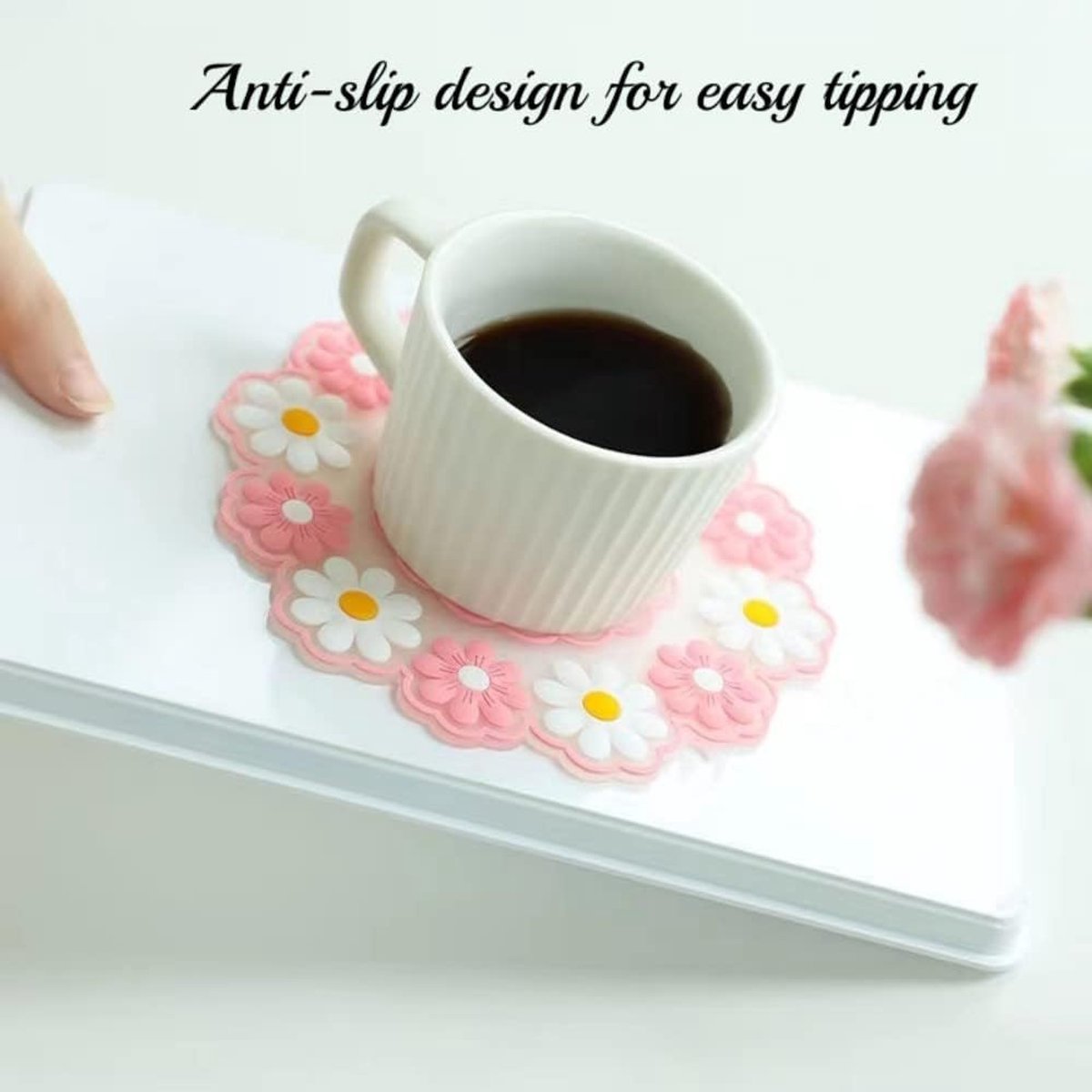SnelShoppen - 4 Delige Daisies Onderzetters Set - Zachte Siliconen Onderzetters Antislip (2 Roze + 2 Blauw) voor Tafel Decoratie, Perfect als Cadeau v