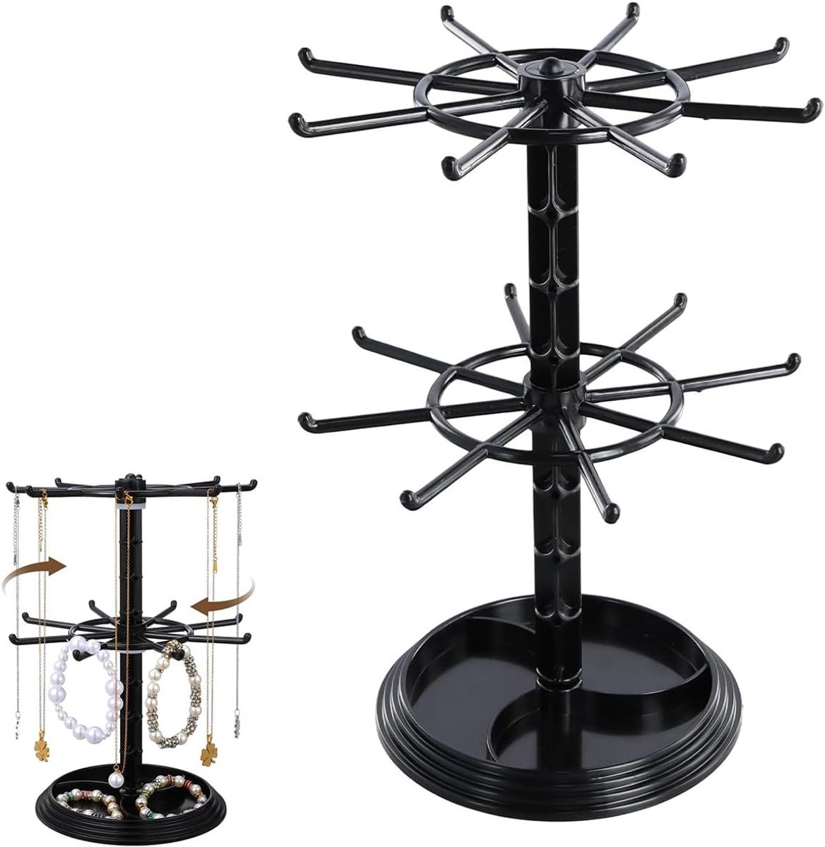 Draaibare sieradenstandaard voor armbanden, hangers en horloges, multifunctionele sieradenhouder en sleutelhanger organizer