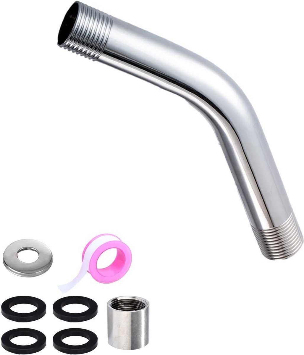 SnelShoppen - Shower Head Extension 15 cm met Decoratieve Flens, 6m Draad Sealing Tape, 4 Ringen, Roestvrijstalen Handdouche Verlenging voor Muurmonta