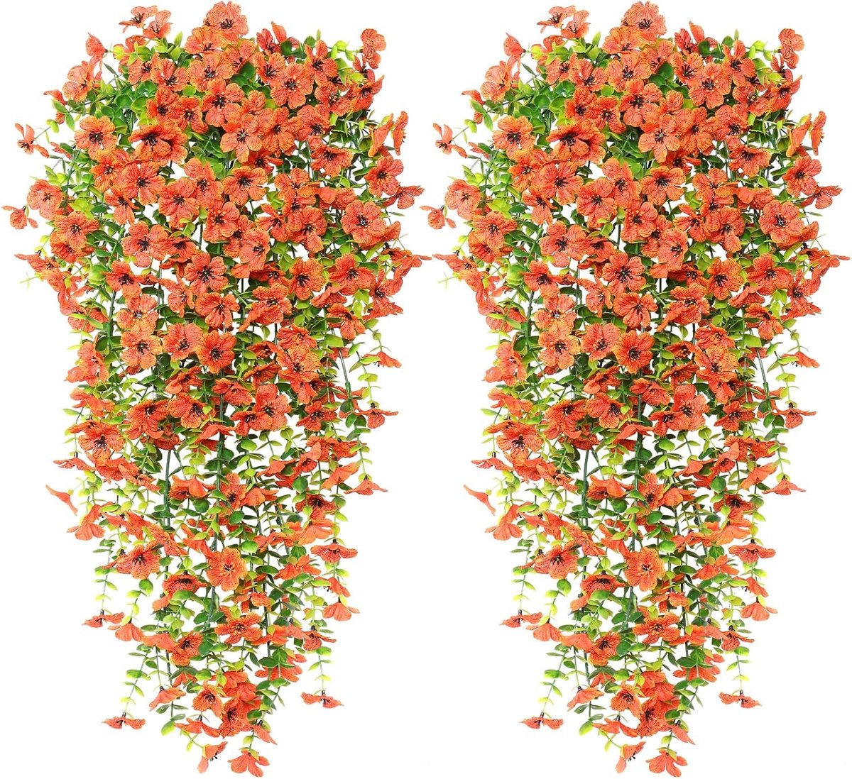 Thijox - Kunstmatige Hangende Bloemen 4 Stuks UV-Bestendig Oranje Nephangende Planten voor Tuin, Terras, Bruiloft en Buitendecoratie