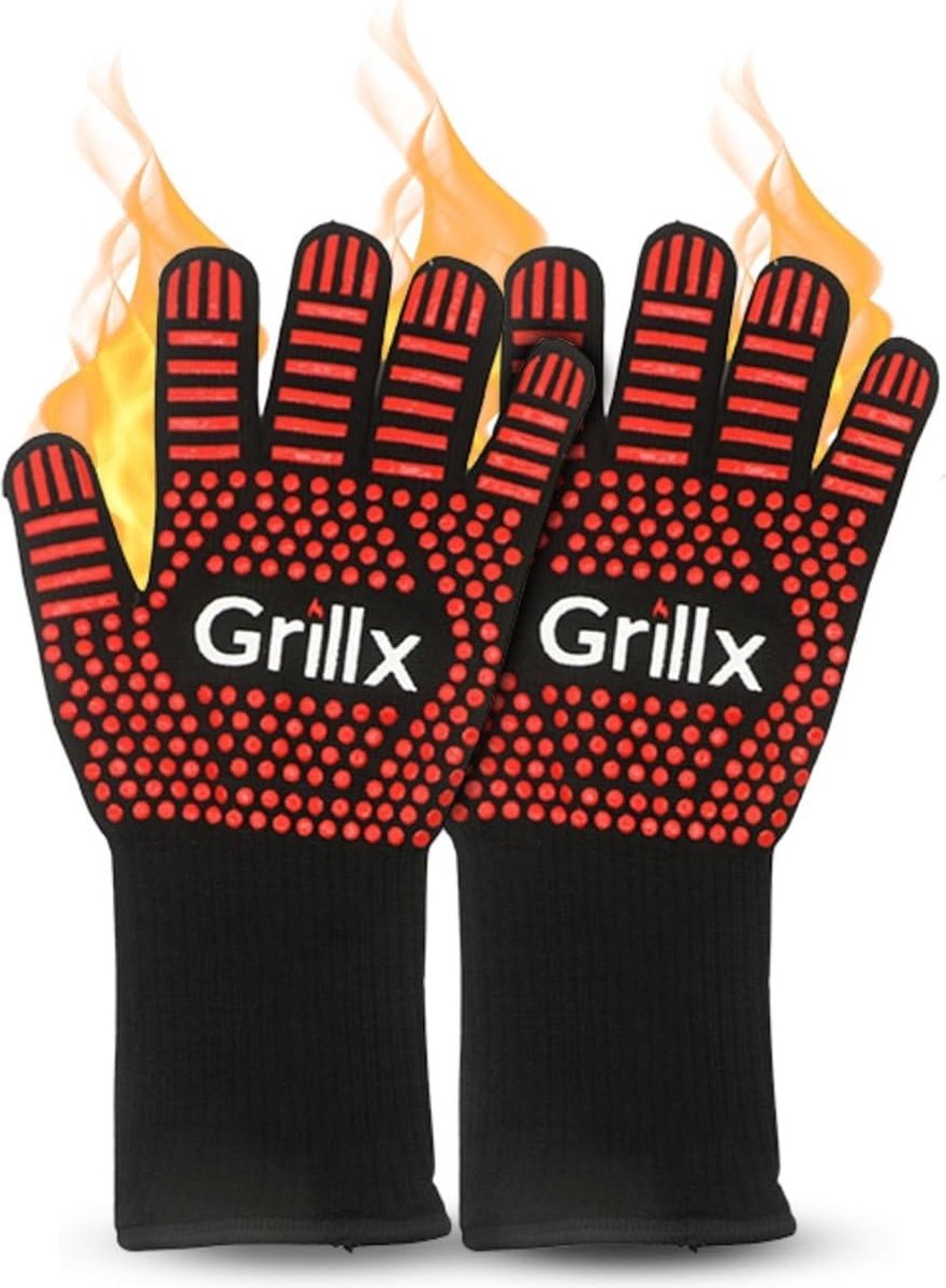 SnelShoppen - GrillX Hittebestendige Handschoenen - 2 Stuks - BBQ Ovenhandschoenen tot 500°C - Extra Lange Silicone Grip - Kamado Accessoires