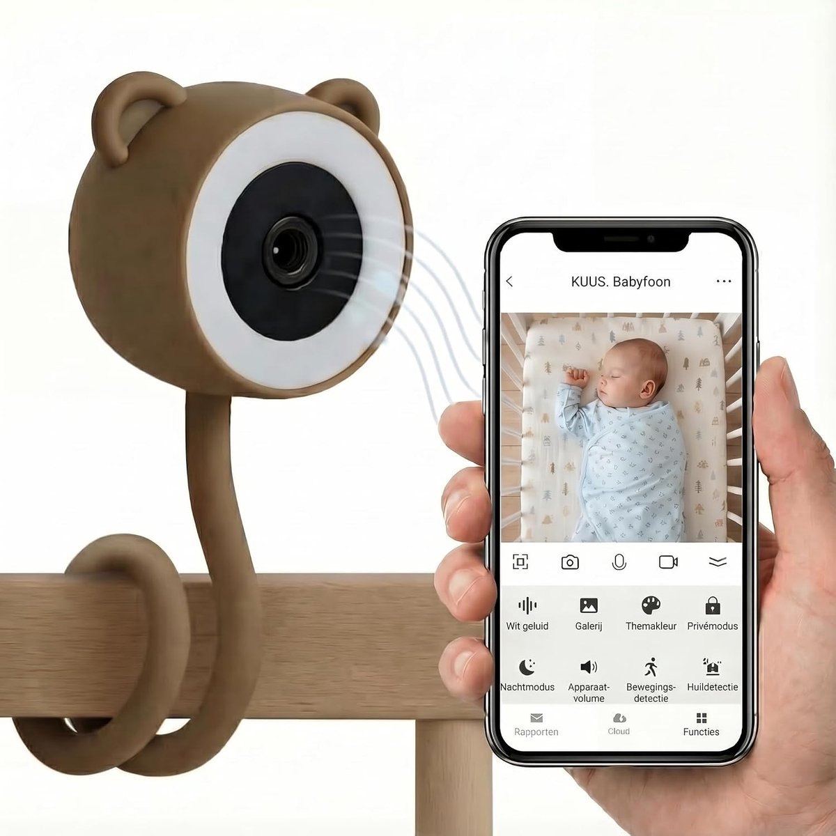 Thijox - Babyfoon met Camera 2K WiFi, Huildetectie, White Noise, Nachtzicht, Tweeweg Audio, 32GB SD, Baby Bewakingscamera met Nachtlamp en Slaapliedje