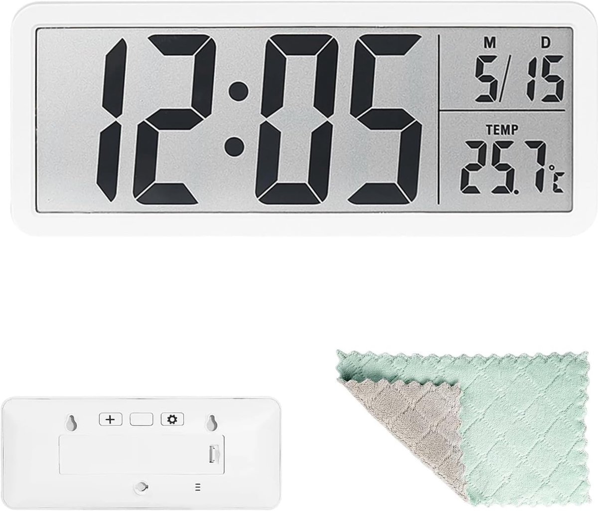 Thijox - Digitale Wandklok met Batterijen, Moderne Tafelklok met Groot Leesbaar Display, Alarmfunctie, Temperatuurweergave, 12/24 Uur, Wit, Ideaal voo
