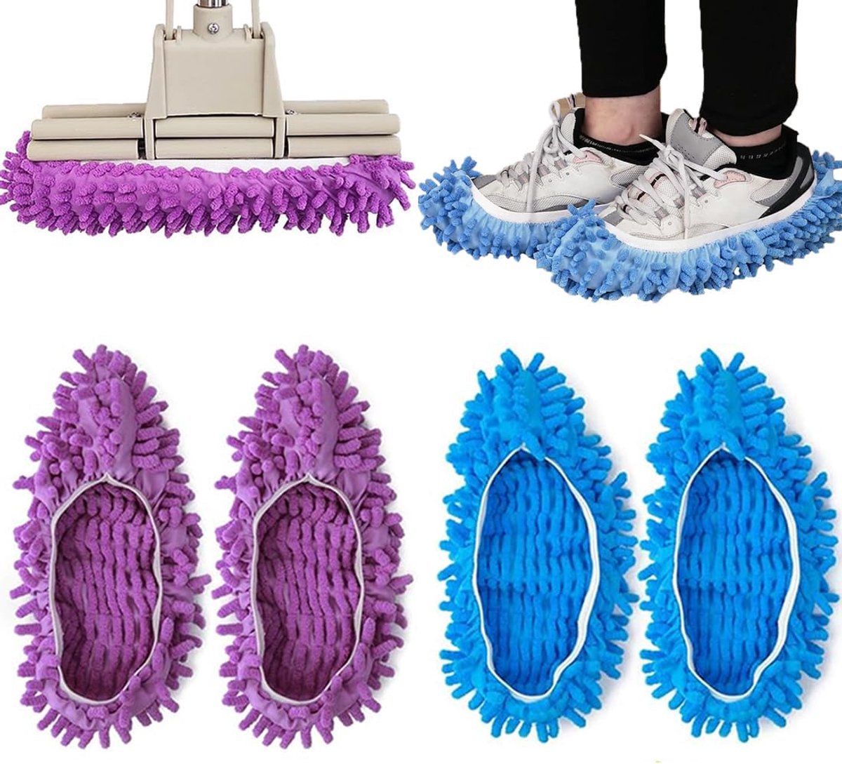 SnelShoppen - 2 Paar Vloerreinigende Slippers, Wasbare Microvezel Overschoenen, Multifunctionele Schoenbeschermers voor Huishoudelijk Gebruik