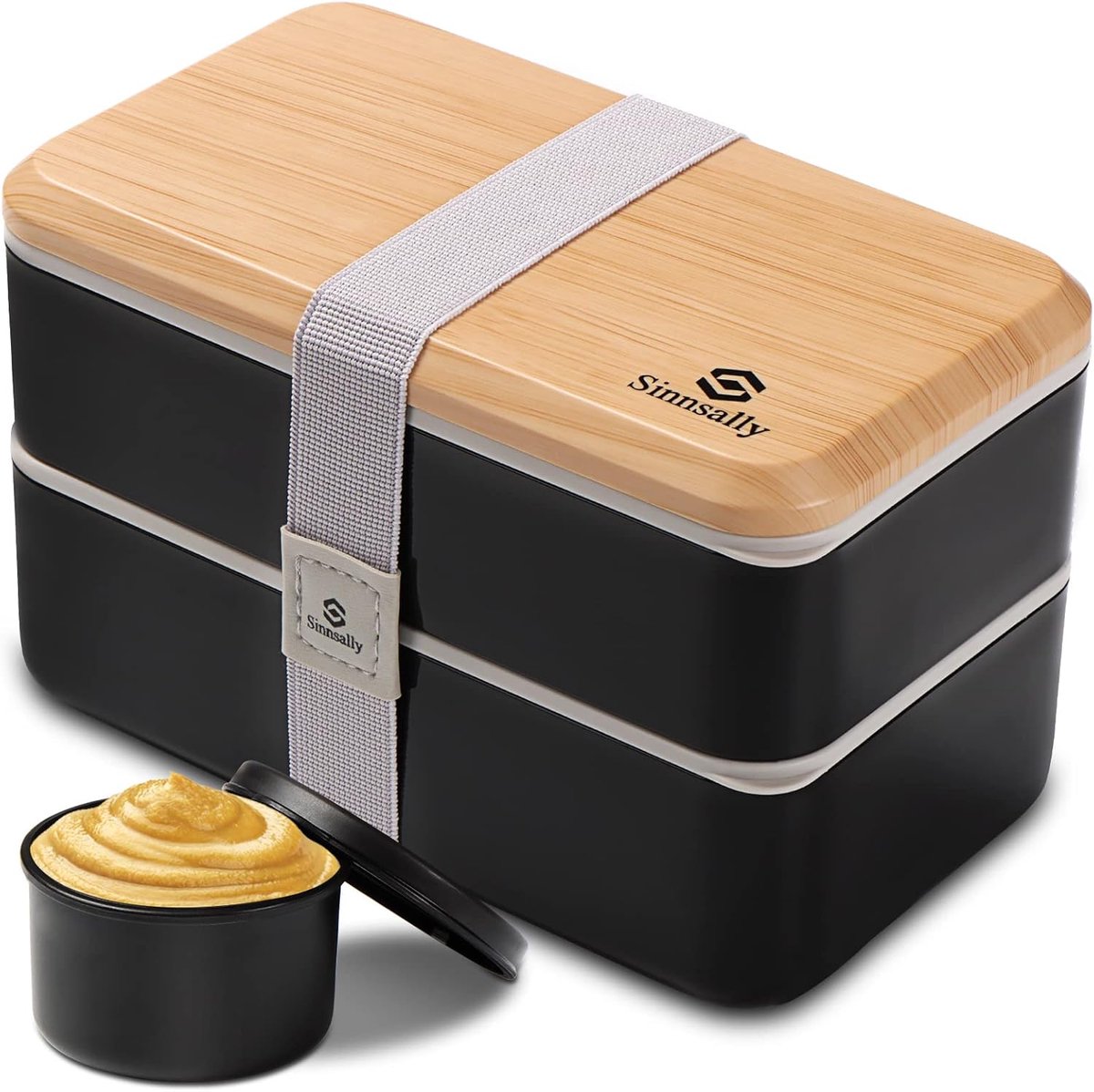 Thijox - Lunch Box Volwassenen 1400ml Japanse Bento Box met Vakken, Duurzame Broodtrommel, Snackbox met Bestek, Ideaal voor Werk en School (Zwart)