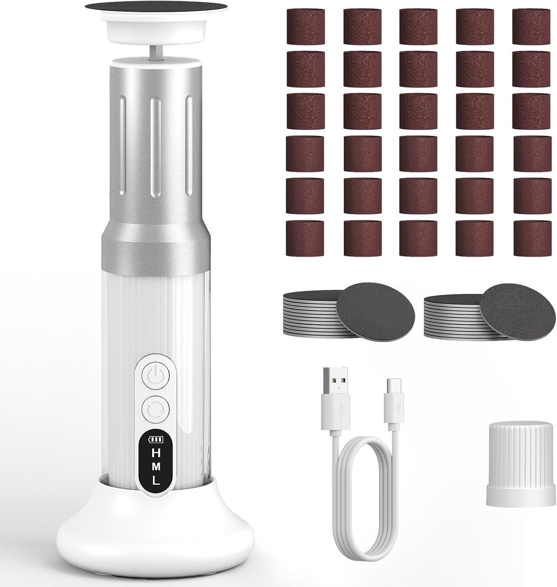 Thijox - Professionele elektrische pedicure, oplaadbare voetvijl met glaspapier, 2-in-1 eeltverwijderaar met 6 niveaus voor eeltverwijdering, ideaal v