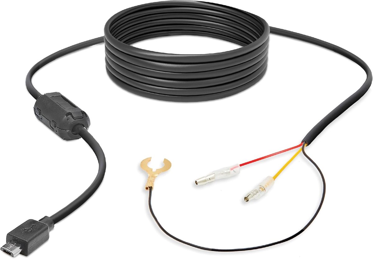 SnelShoppen - Halo 5V Hardwiring Kit voor Dashcam, 3.5m Micro-USB Kabel, 12V-24VDC Ingang, 5V/2A Uitgang, 24-uurs Parkeer Modus, Ideaal voor Auto, Bus