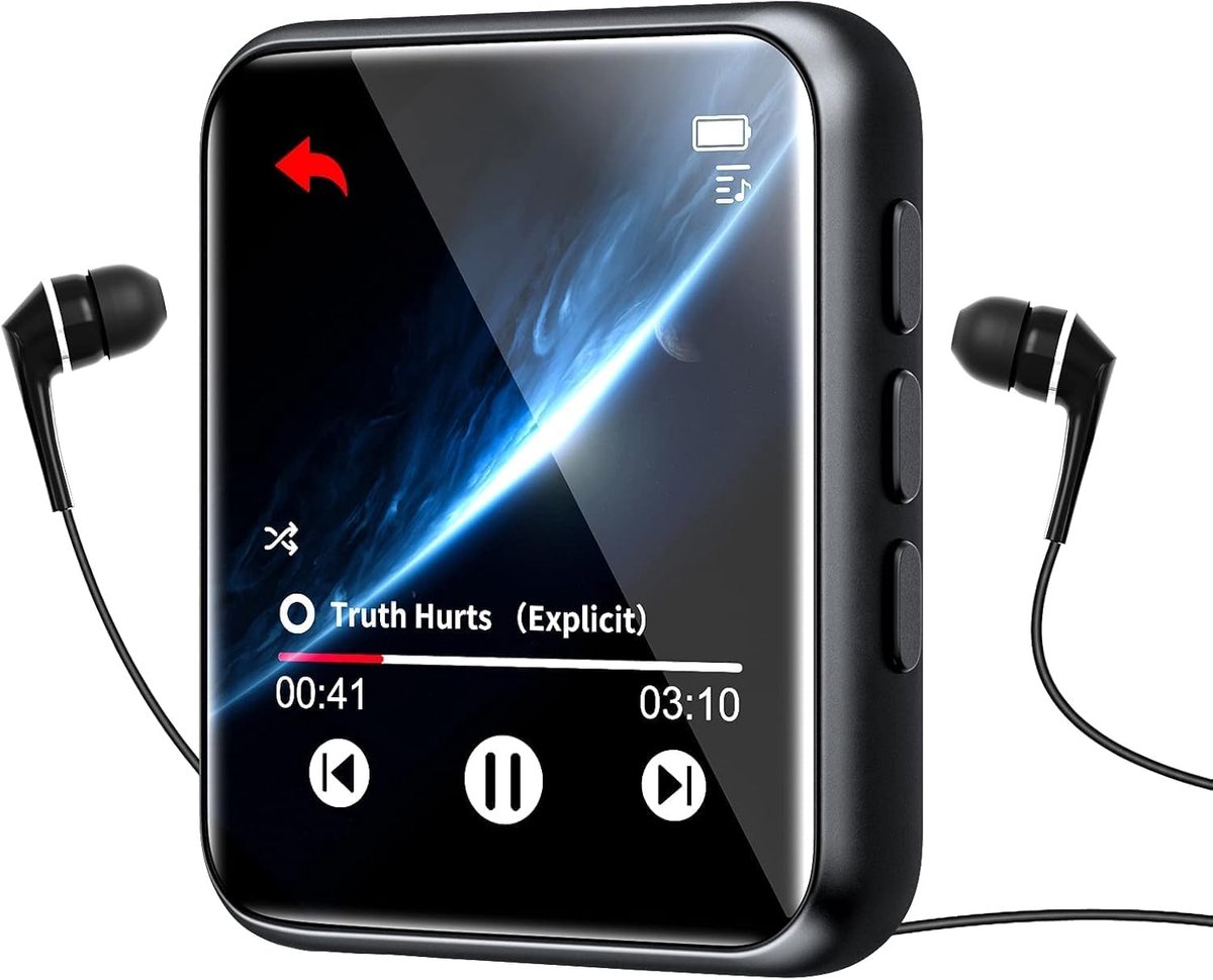 SnelShoppen - Full Touch Screen Bluetooth 5.0 MP3 Speler 16GB HiFi Geluid met Luidspreker, Voice Recorder, FM Radio, E-Book en Stappenteller, Onderste