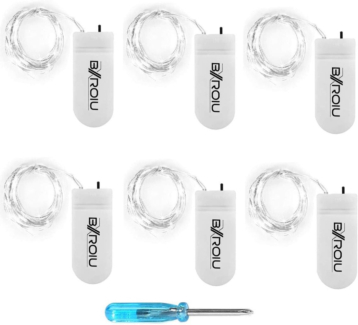 SnelShoppen - LED Fairy Lights 2m - 20 LEDs - Flexibele Zilver Draad - CR2032 Batterijen Inclusief - Cool White - Set van 6 - Perfect voor Kerst, Brui