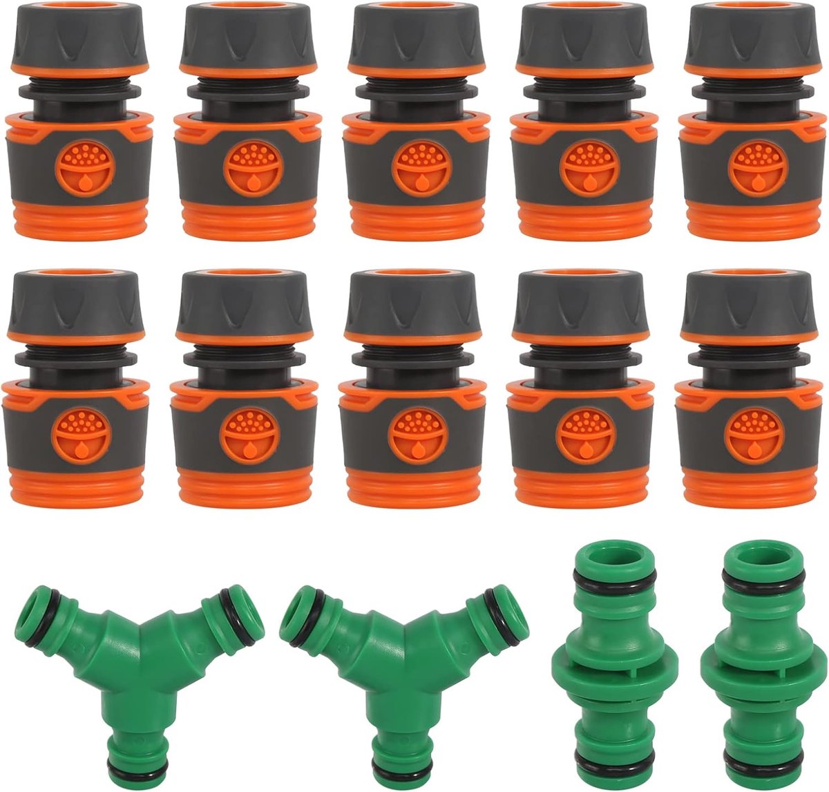SnelShoppen - 10 Stuks 1/2 Inch Tuinslang Koppelingen met 2 Y Splitters en 2 Dubbele Stekkers, Duurzaam ABS en TPR, Perfect voor Tuin en Buitengebruik