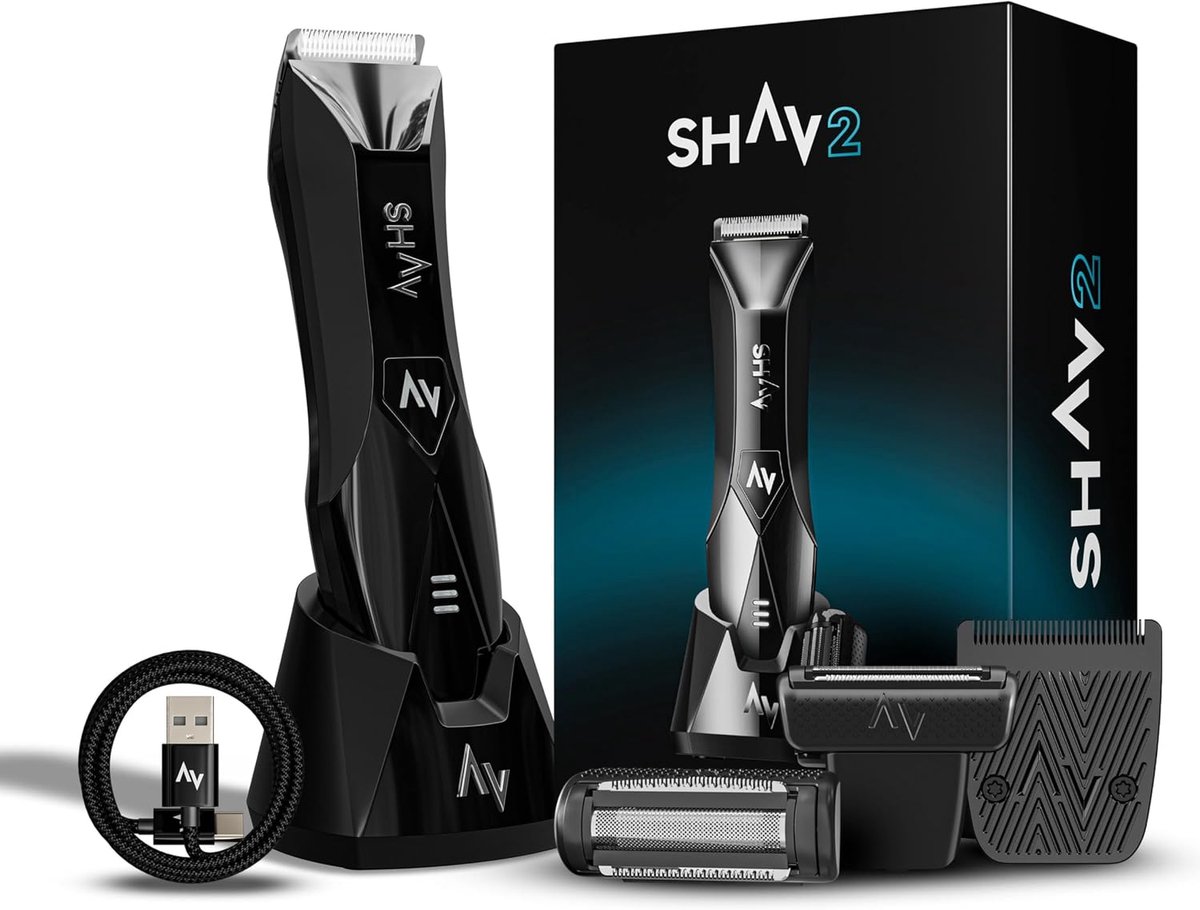 Bodygroomer voor Mannen - Intieme Trimmer - 2-in-1 Body Shaver - Keramische Messen - IPX7 Waterdicht - USB-C Oplaadbaar - 120 Min Accu - LED Verlichting - Zwart