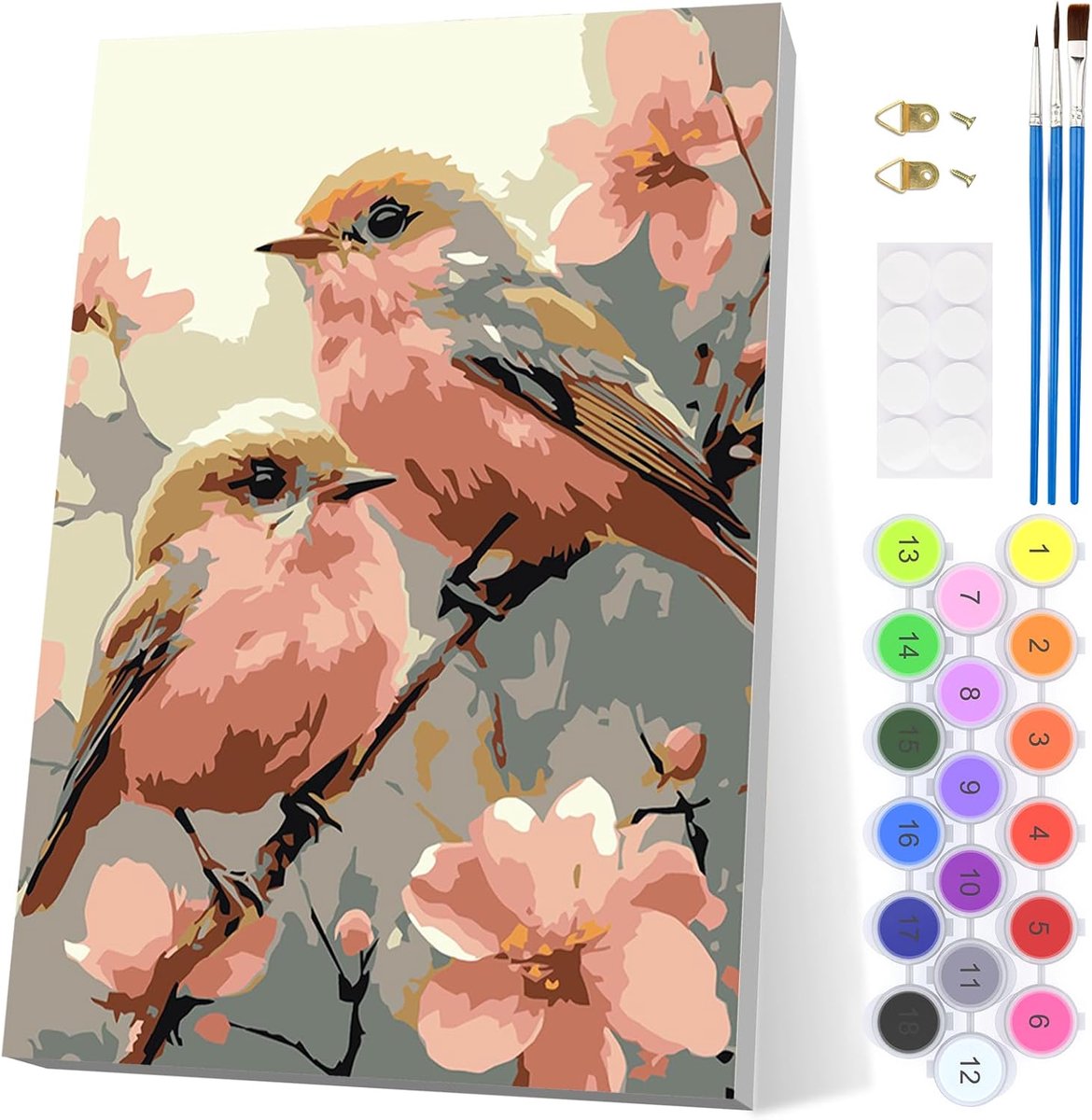 SnelShoppen - Paint by Numbers voor Volwassenen - EOBROMD Vogels Schilderen op Nummer - Lente Bloemen - Creatief Schilderen voor Beginners - Wrinkle-F