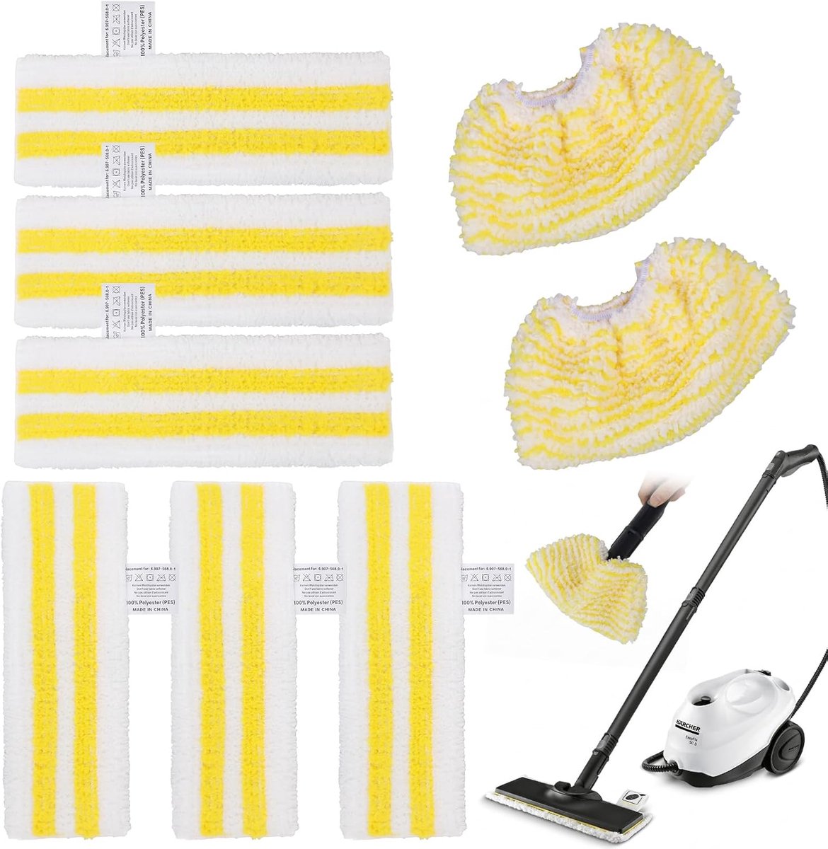 SnelShoppen - Pack van 8 Vervangende Microvezeldoeken Geschikt voor Stoomreiniger - 6 Vloernozzels + 2 Handnozzels - Wasbare Mopaccessoires voor Stoom