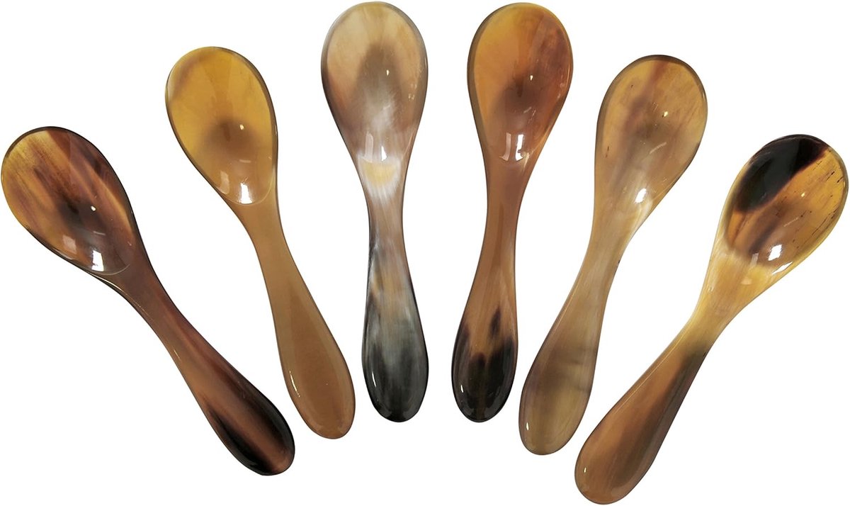 SnelShoppen - Set van 6 Caviar Lepels van Hoorn - Handgemaakte Caviar Lepels - 10 cm - Decoratieve Lepels voor Feestelijke Gelegenheden