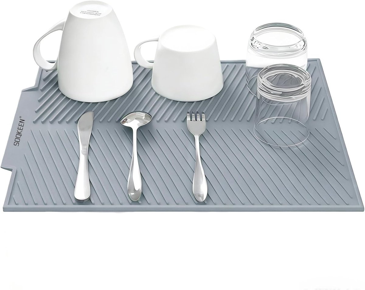 Thijox - Siliconen Afdruipmat Lichtgrijs 50 x 40 cm - Minimalistische Droogmat Keuken, Afdruiprek Mat voor Gootsteen, Keukenplanken, Camping, Bar