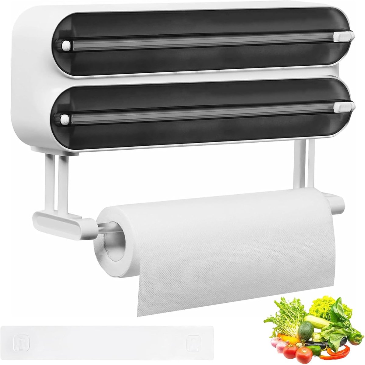 Thijox - 3-in-1 Vershoudfoliedispenser Keukenrolhouder, Magnetische Foliesnijder voor Aluminiumfolie en Plasticfolie, Wandrolhouder in Zwart, Ideaal v