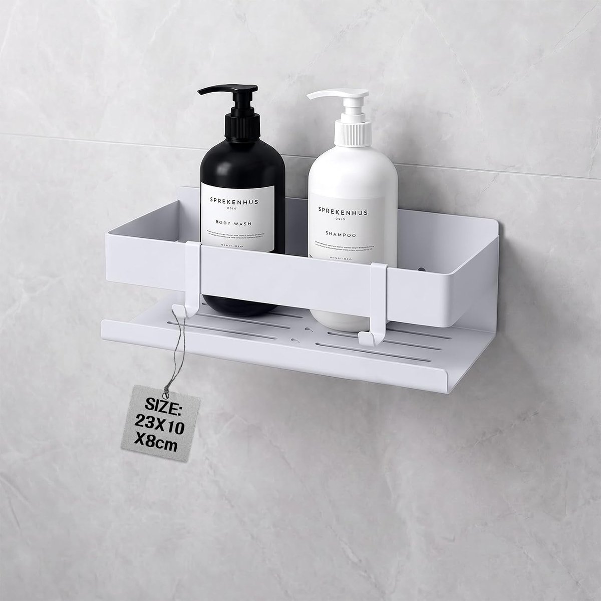 SnelShoppen - Badkamershelf 23 cm, Geen Boren, RVS Hangend met 2 Haken voor Badkamer Organizer, Zelfklevend, Wit, Ruimtebesparend voor Badkameraccesso