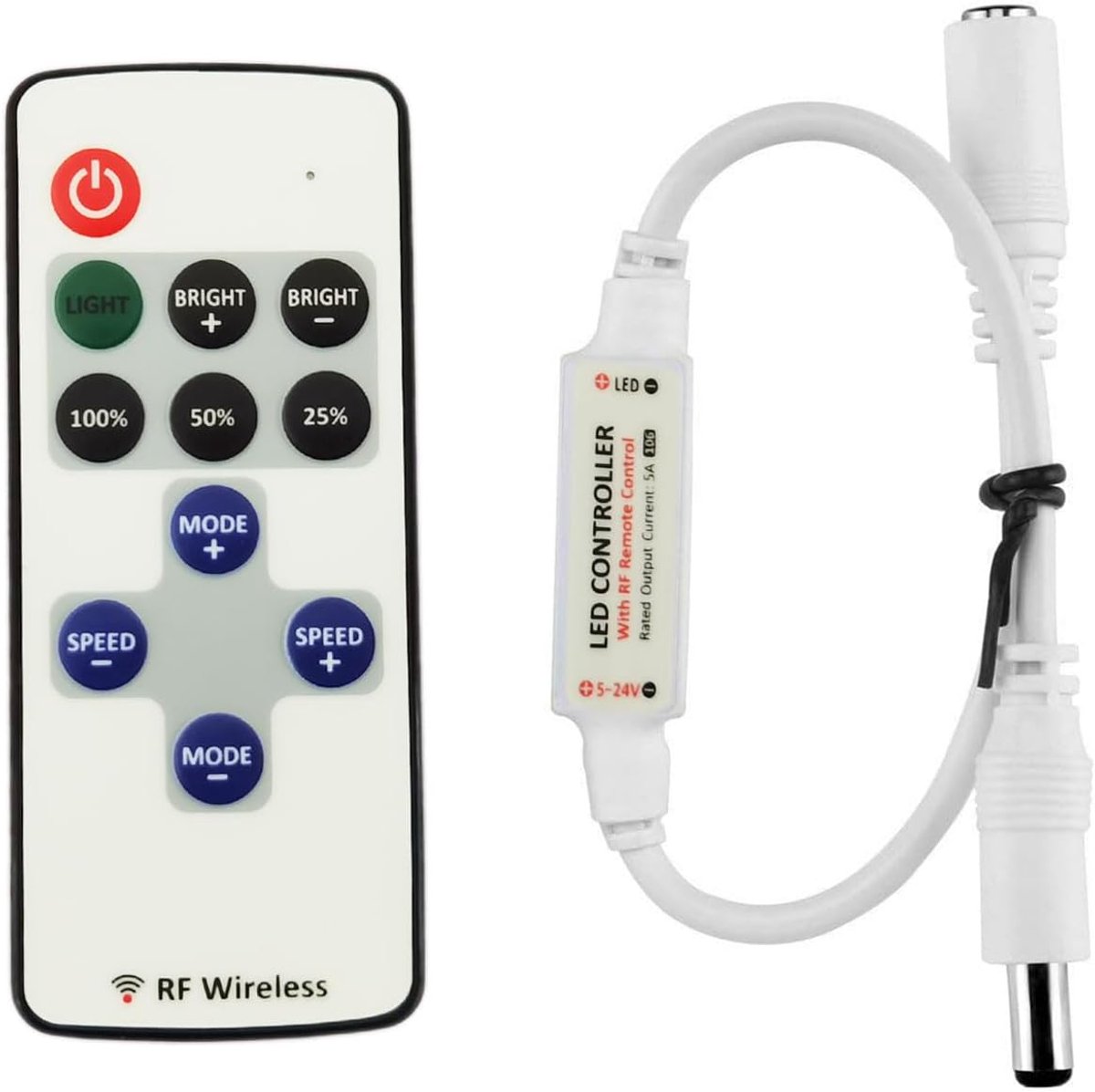 SnelShoppen - Mini 5A RF Wireless LED Remote Control Dimmer voor 5V-24V Monochrome LED Strips, 8 Dynamische Effecten, 10-Niveau Dimbaar, 256-Niveau PW