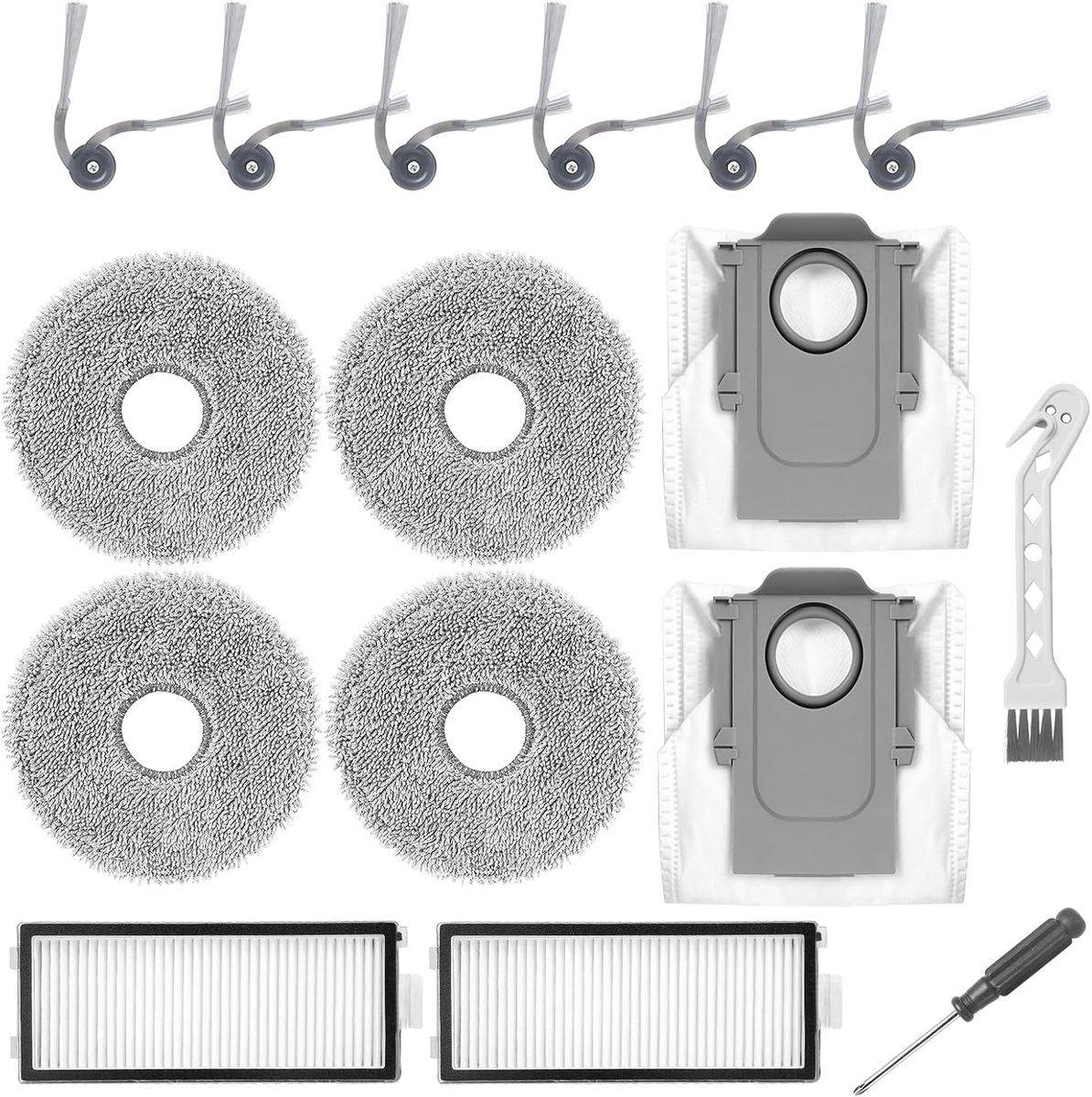 SnelShoppen - Vervangende Accessoires Set voor Robotstofzuiger, 6 Zijborstels, 4 Mopdoeken, 2 HEPA Filters, 2 Stofzakken, 1 Schoonmaakborstel, 1 Schro