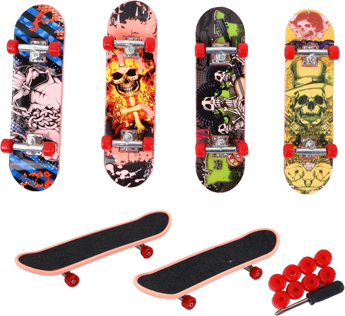 SnelShoppen - Finger Skate Set - Mini Skateboards voor Kinderen - 4 Stuks Multicolor - Metal - Perfect Speelgoed voor 3 Jaar en Oudere - Inclusief 8 W