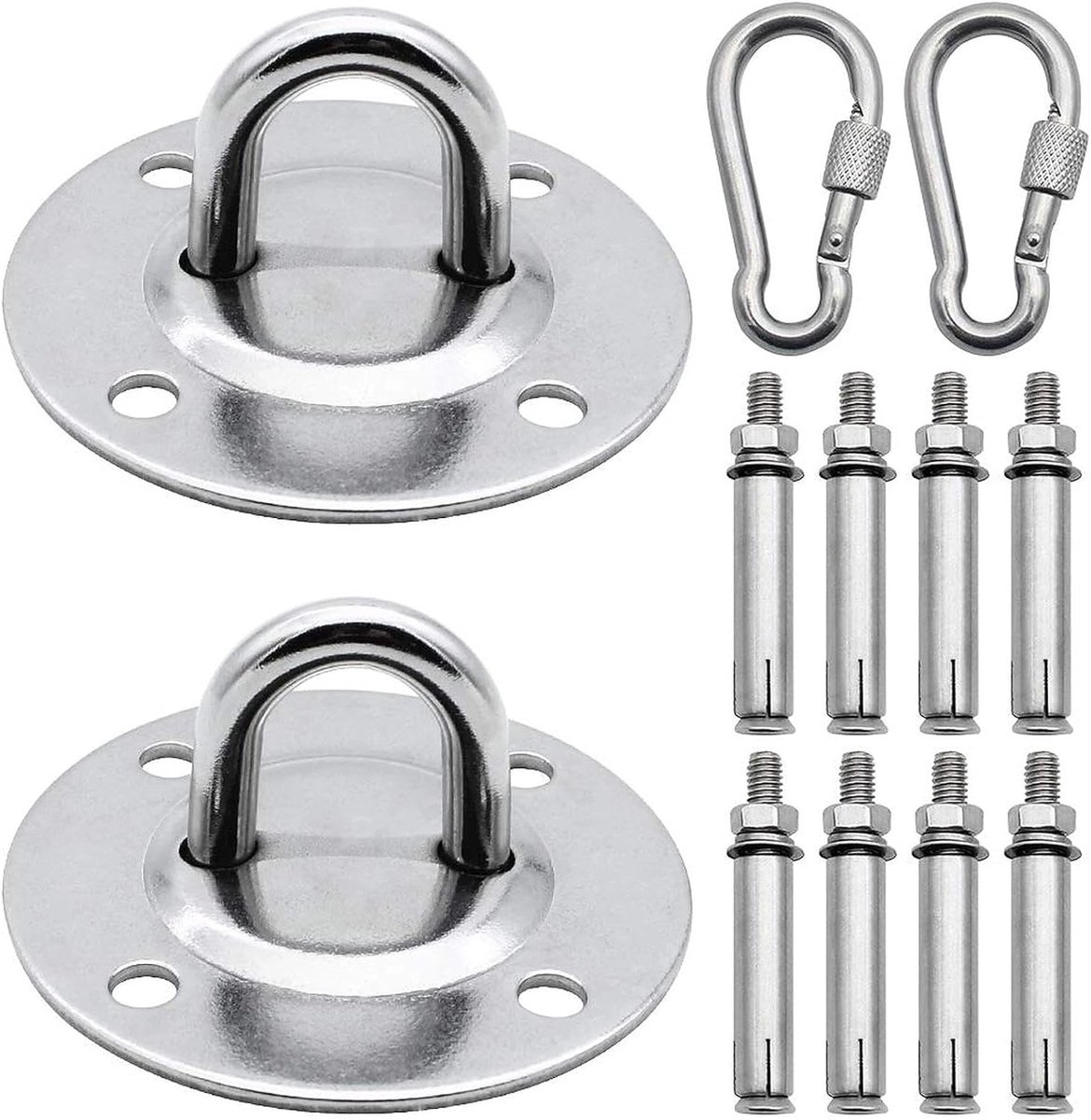 SnelShoppen - Hammock Hooks 500kg - RVS Heavy Duty Swing Hangers - 2 Sets - Voor Hammock, Swing, Aerial Yoga en Boxing Bag - Betrouwbare Bevestiging v