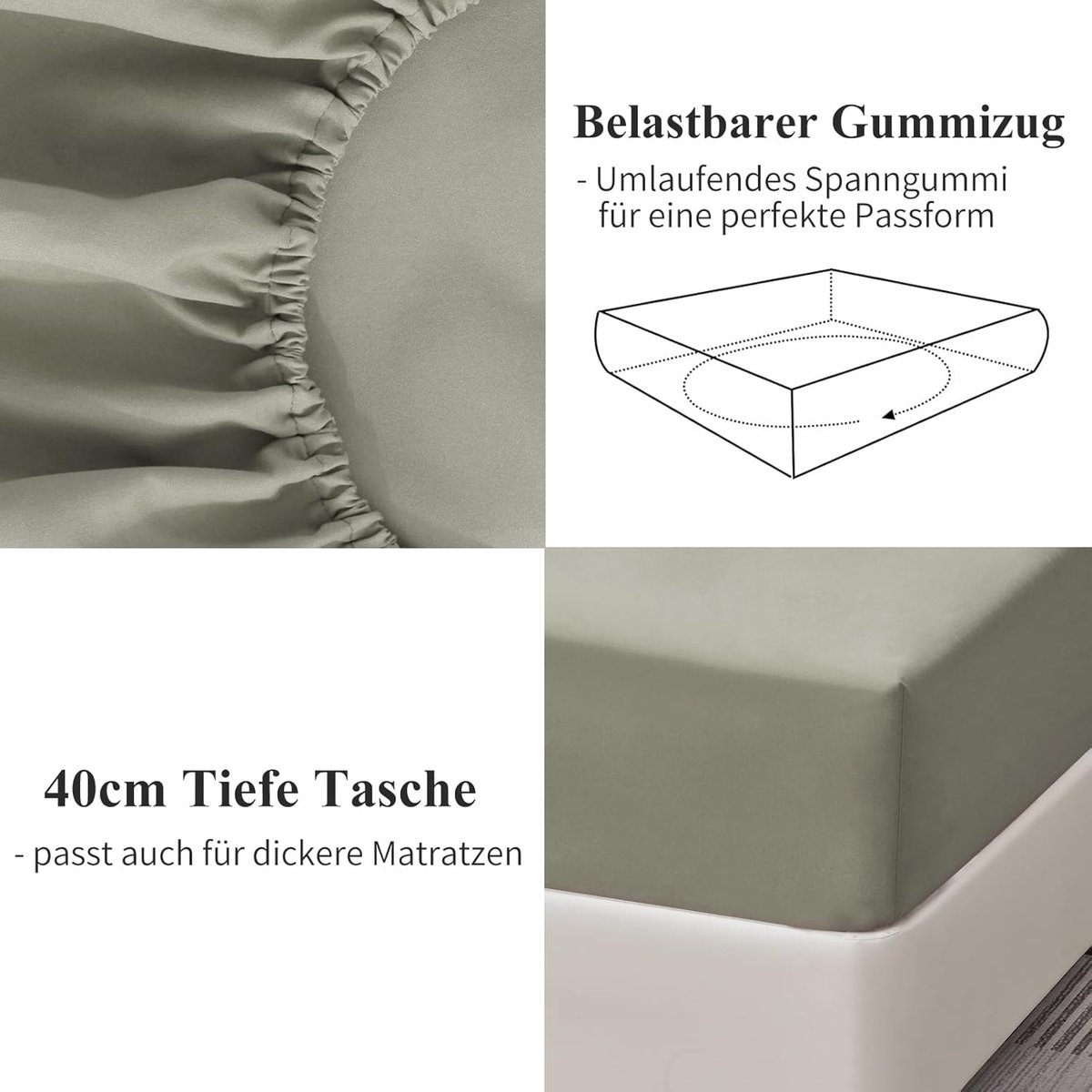 SnelShoppen - Drap Housse 180 x 200 cm Grand Bonnet 40 cm - Fitted Sheet 2 Personen Taupe Microfibre Oeko-Tex met Elastiek, Perfect voor Elk Seizoen