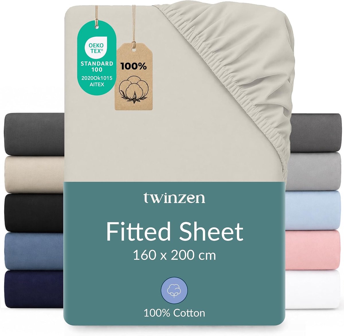 SnelShoppen - Fitted sheet 160x200 cm - 100% katoen jersey, beige - Ademend, Oeko-Tex gecertificeerd, perfect passend, voor een comfortabele nachtrust
