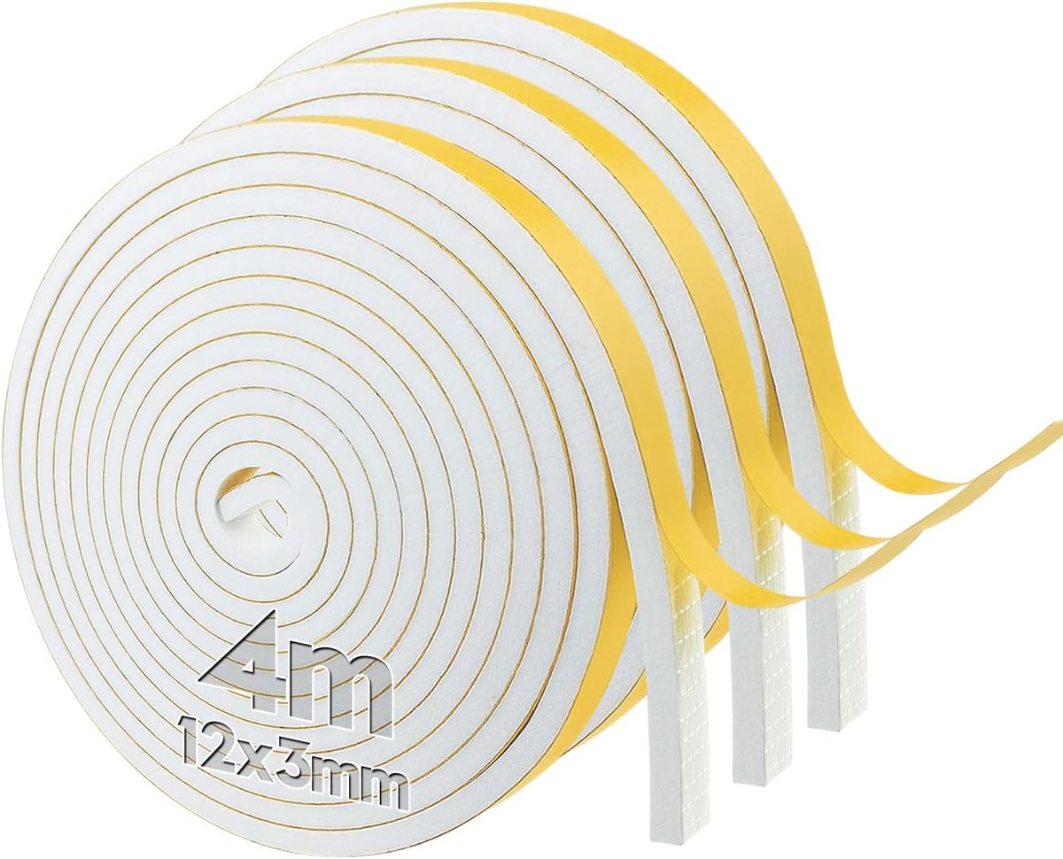 SnelShoppen - Sealing Tape Zelfklevend voor Deuren en Ramen, Dichtstrip, Geluidsisolatie, Rubber Sealing Strip, Waterbestendig, 12 mm x 3 mm x 4 m (3
