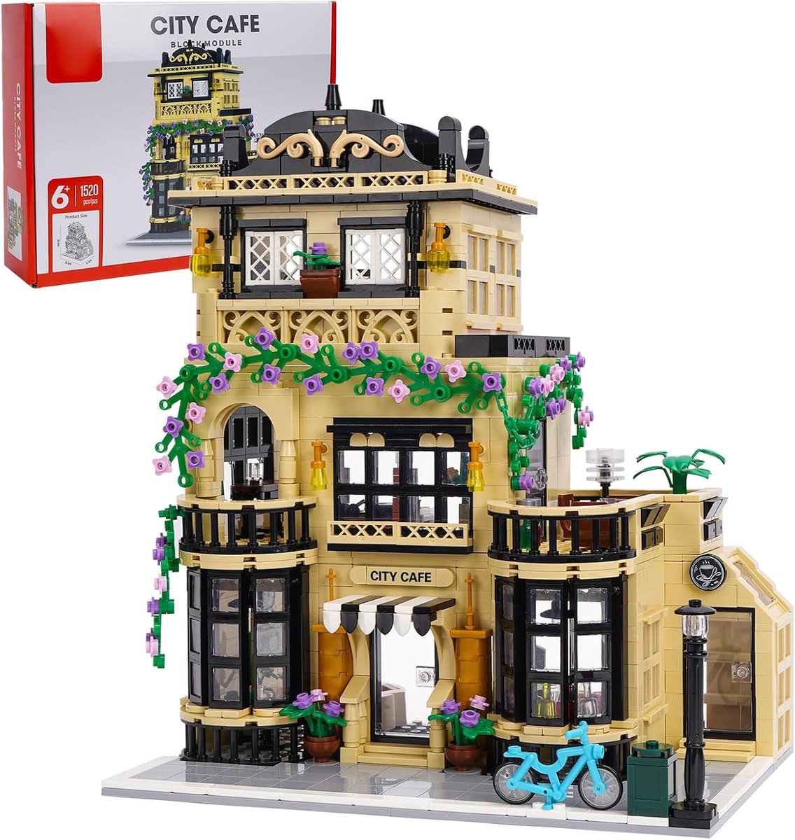 SnelShoppen - Coffee House Building Blocks Set 1520 Stuks - 3-Layer Cafe Shop Model - Creatief MOC Huis voor Volwassenen en Tieners - Vintage Europese