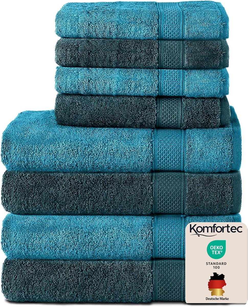 SnelShoppen - Luxe Handdoek Set van 8 - 4x Badhanddoeken 70x140cm & 4x Handdoeken 50x100cm - 100% Katoen - Turquoise & Petroleum Blauw - Absorberend,