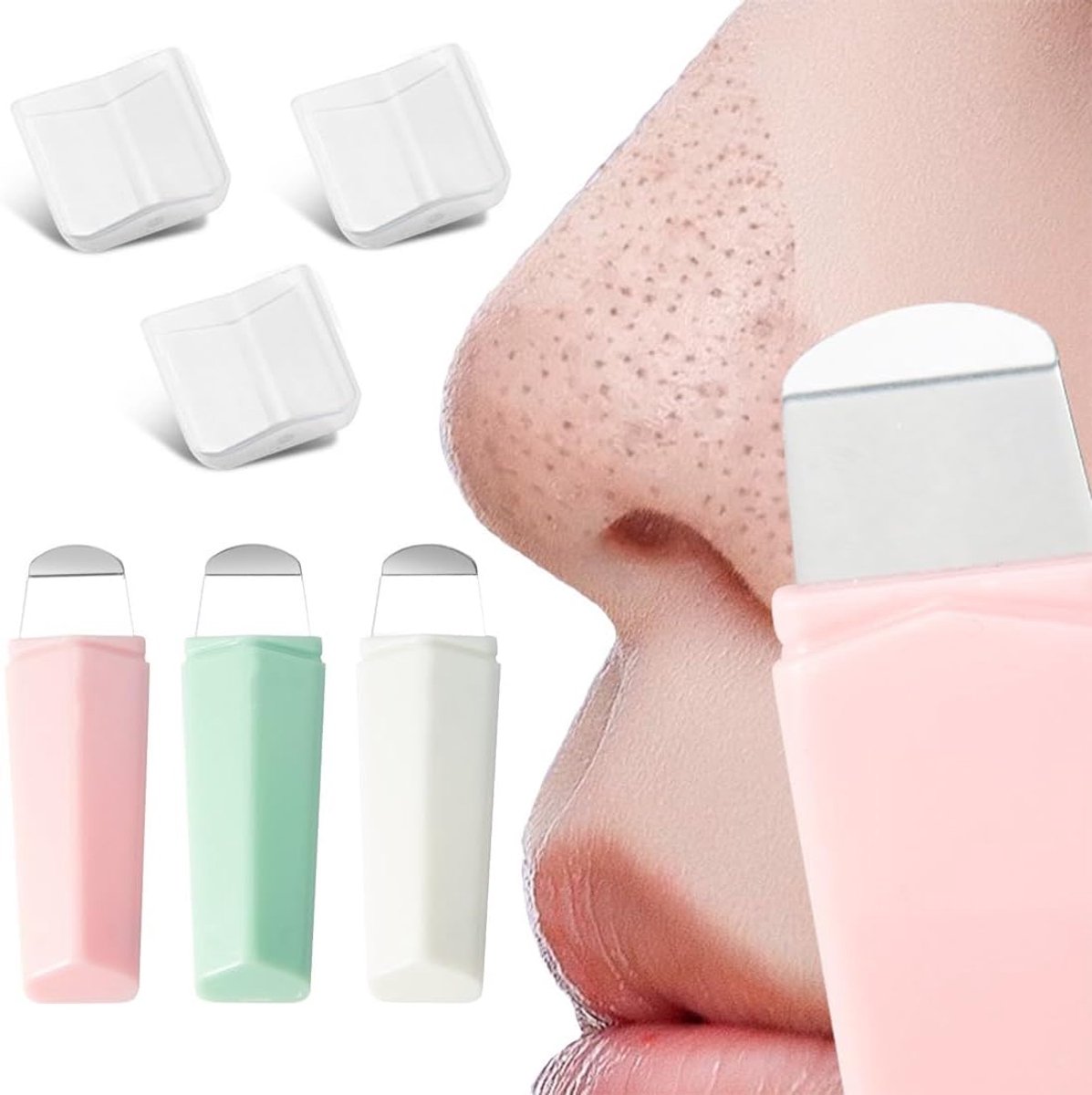 SnelShoppen - 3 Pcs Silicone Blackhead Remover Tool Set - Ergonomische Poriënreiniger met RVS Spatula voor Diepe Huidreiniging - Zwart voor Veilig en