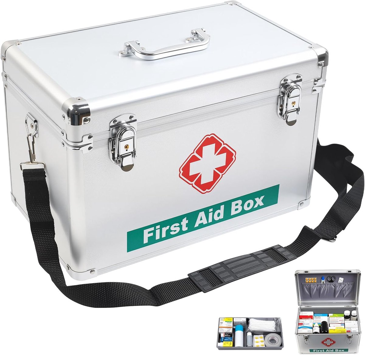 SnelShoppen - Portable Medicine Organizer Box met Handvat, 36.5x24x22cm, Lege Medische Opbergdoos voor Thuis, Gezins Eerste Hulp Kit, Wit, Ruimtebespa
