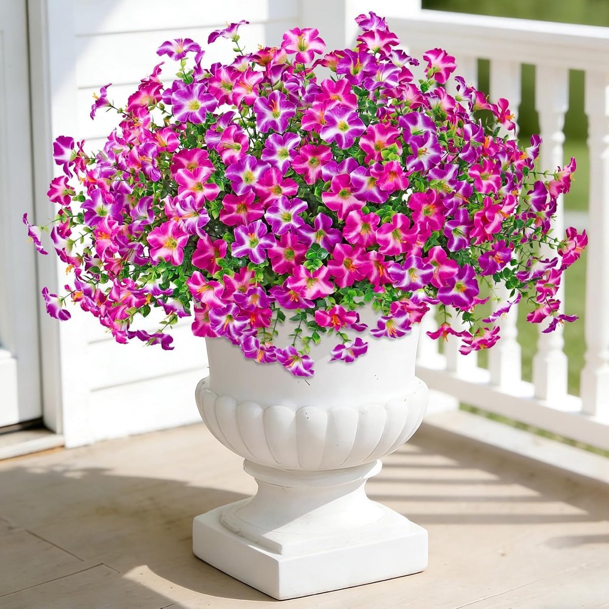 SnelShoppen - 12 Bundels Kunstbloemen UV Bestendig Kunstzijde Morning Glory Bloemen Fuchsia voor Tuin, Deur, Plantenbak, Patio Decoratie