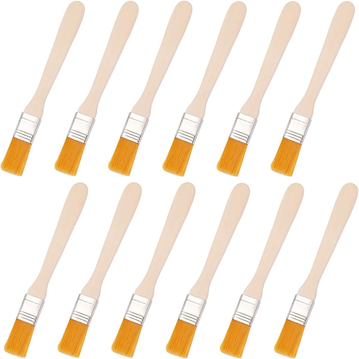 SnelShoppen - 12-delige Platte Kwastenset, Houten Kwasten, Nylon Borstels voor Schilderen, Kleureren, Vernissen, Lijmen en DIY, 13 x 1,5 cm