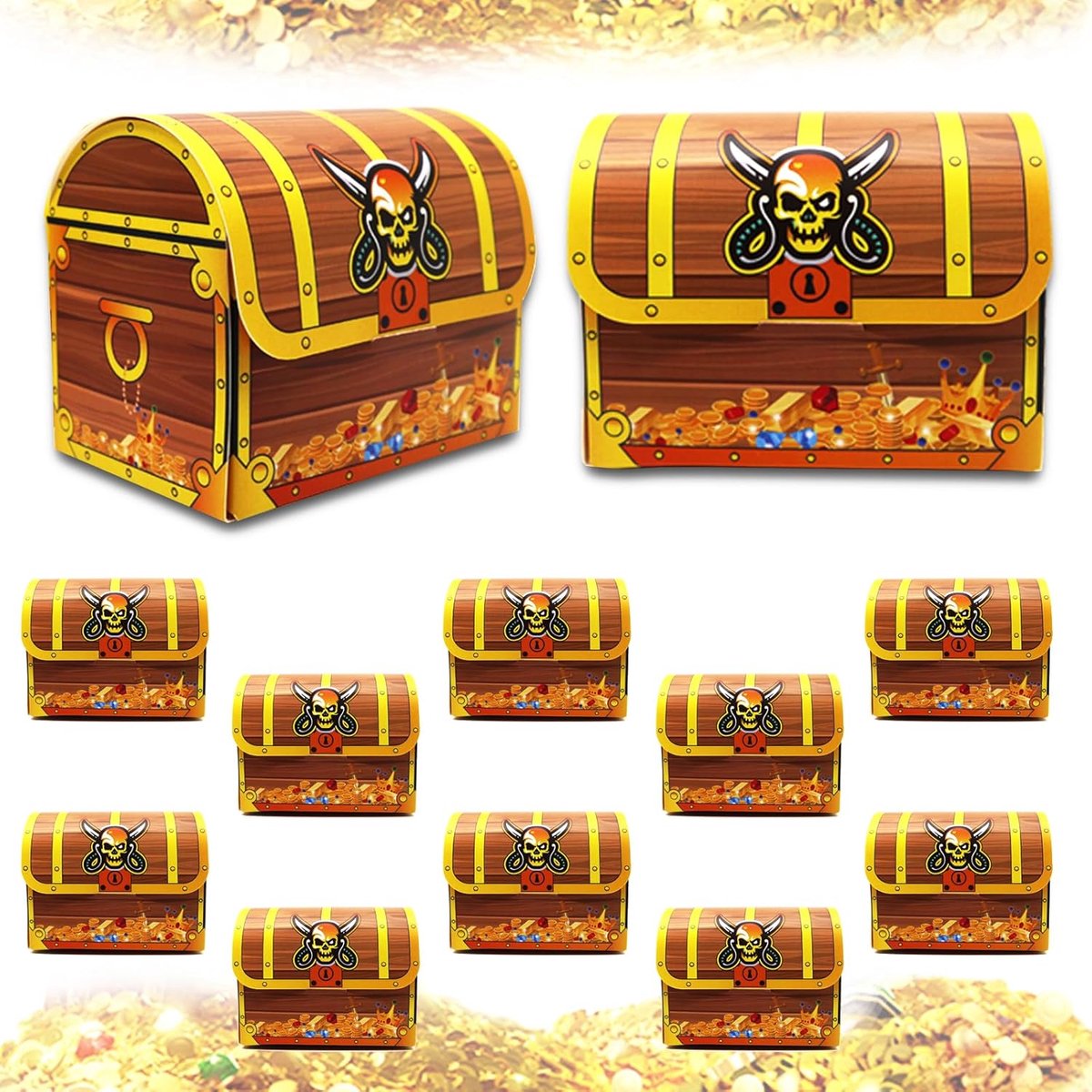 SnelShoppen - Set van 10 Piratenschatkisten voor Piraten-Themafeesten, Kinderverjaardagen, Cadeauverpakking, Kleine Cadeaus, Feestdecoratie, 10 Stuks,